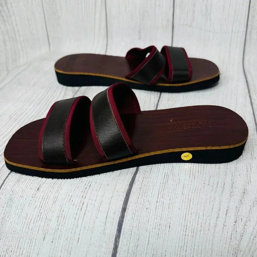 J.Crew Brown Wood‎ Leather 2 Strap Sandals Size 6